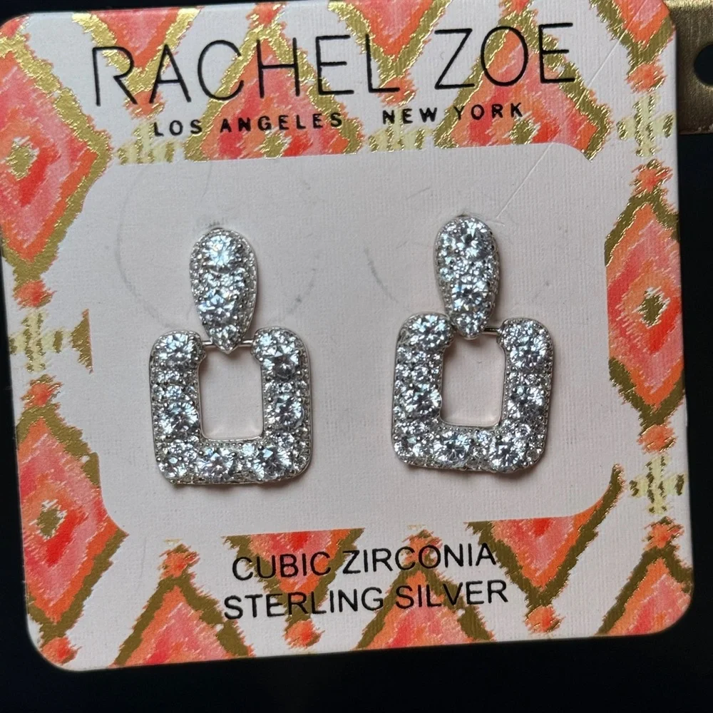 Rachel Zoe Silver Geometric Pavé Earrings - Picture 10 of 14